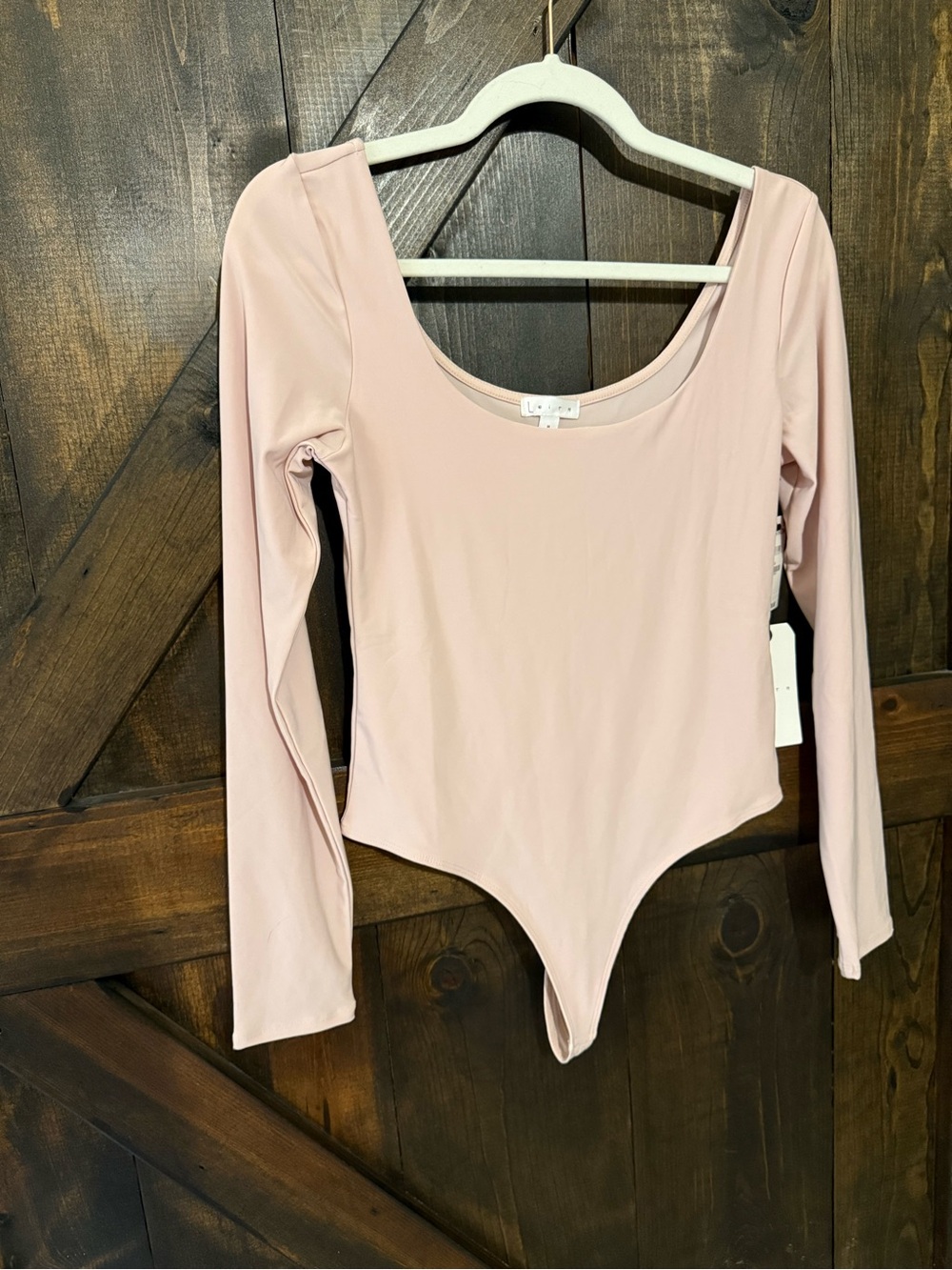 Leith Long-Sleeve Scoop Neck Bandeau Bodysuit - Blush Pink